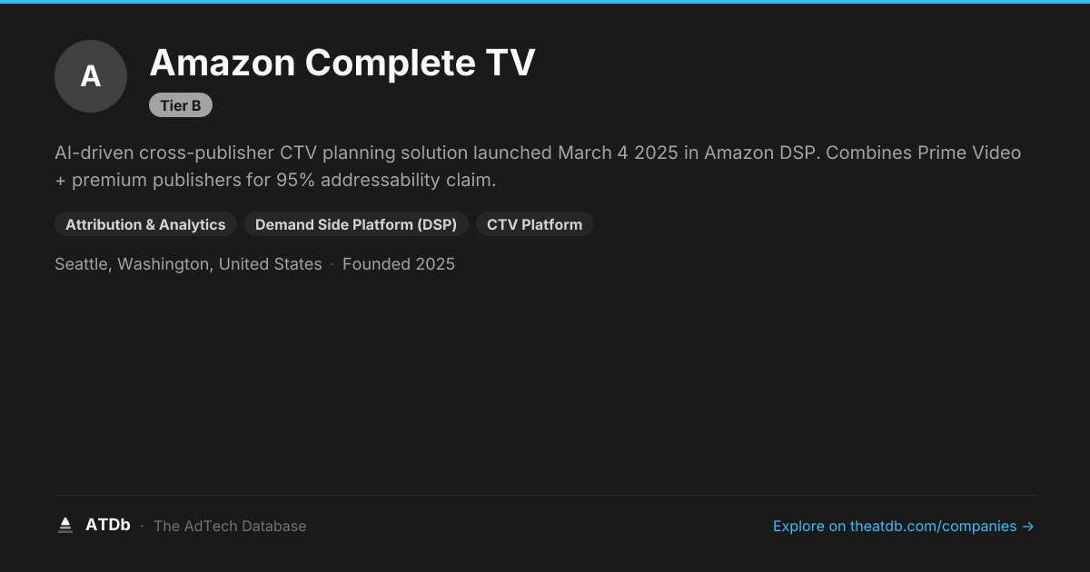 Amazon Complete TV — Connected TV (CTV) Advertising | ATDb