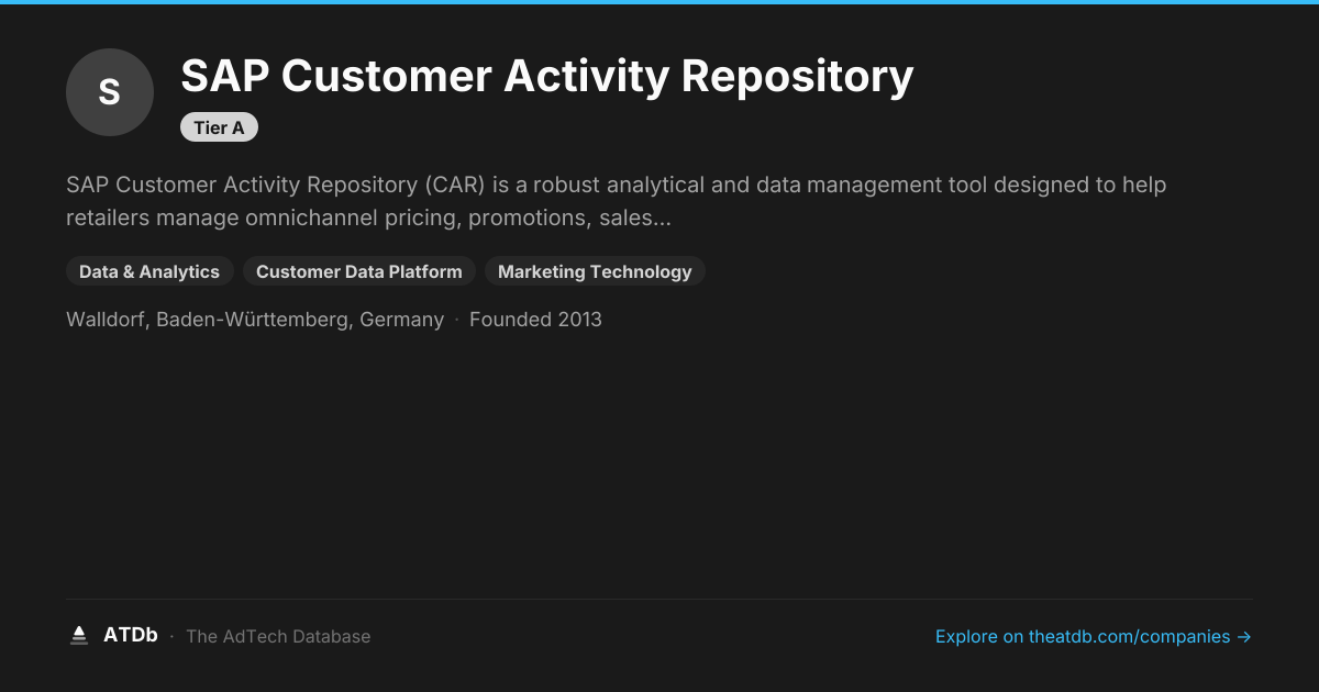 SAP Customer Activity Repository — Customer Data Platform | ATDb